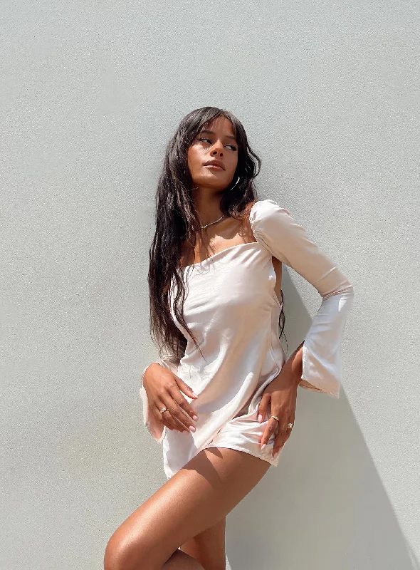 Formal party dresses for formal galas with vintage-inspired styles -Wallum Long Sleeve Mini Dress Champagne Formal party dresses for formal galas with vintage-inspired styles -Wallum Long Sleeve Mini Dress Champagne
