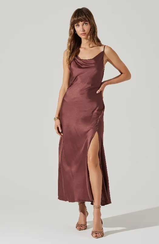 Wedding guest nails: subtle vs. statement designs- -Glynis Cowl Neck Midi Dress