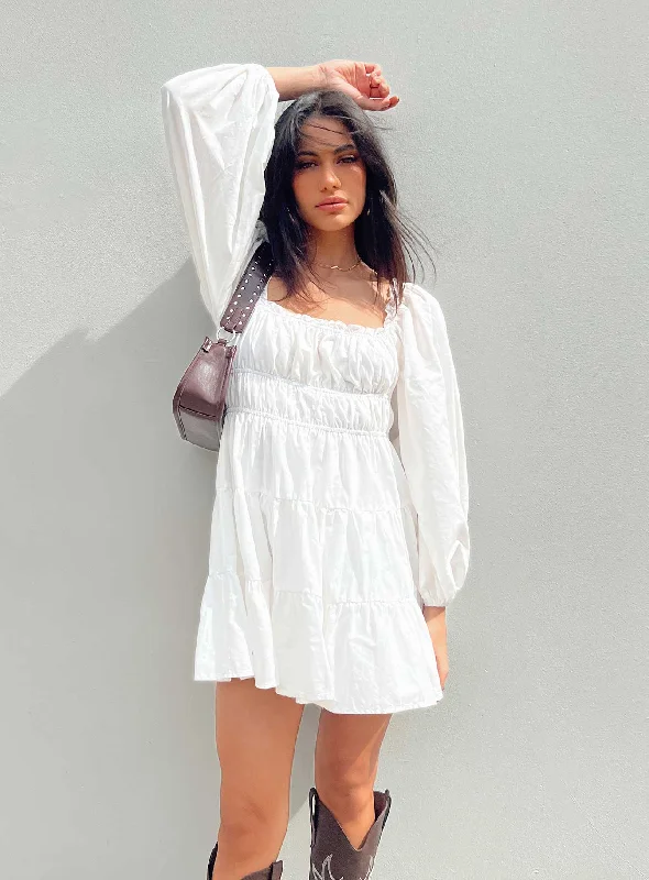 Party dresses with convertible necklines and sleeves for versatility and styling flexibility -Ceara Long Sleeve Mini Dress White Party dresses with convertible necklines and sleeves for versatility and styling flexibility -Ceara Long Sleeve Mini Dress White