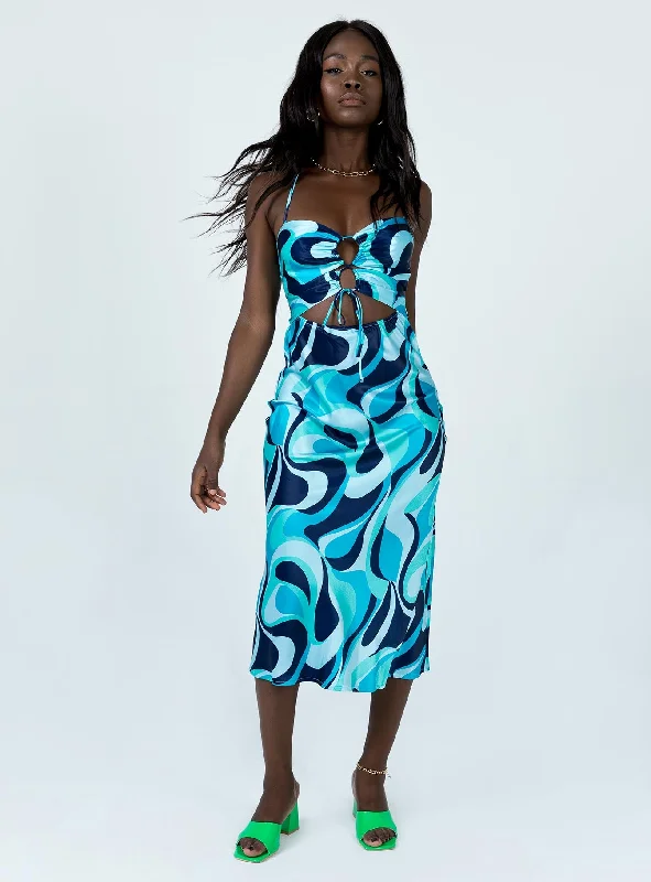 Party dresses for formal events with elegant silhouettes and vintage-inspired styles -Mayia Midi Dress Blue Multi Party dresses for formal events with elegant silhouettes and vintage-inspired styles -Mayia Midi Dress Blue Multi