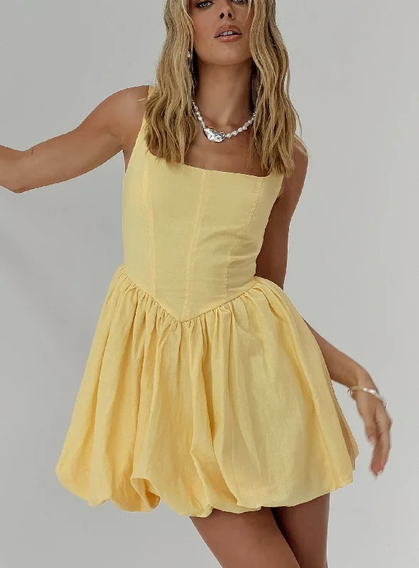 Birthday dresses for formal events with convertible sleeves and necklines -Alcott Bubble Hem Mini Dress Lemon Birthday dresses for formal events with convertible sleeves and necklines -Alcott Bubble Hem Mini Dress Lemon