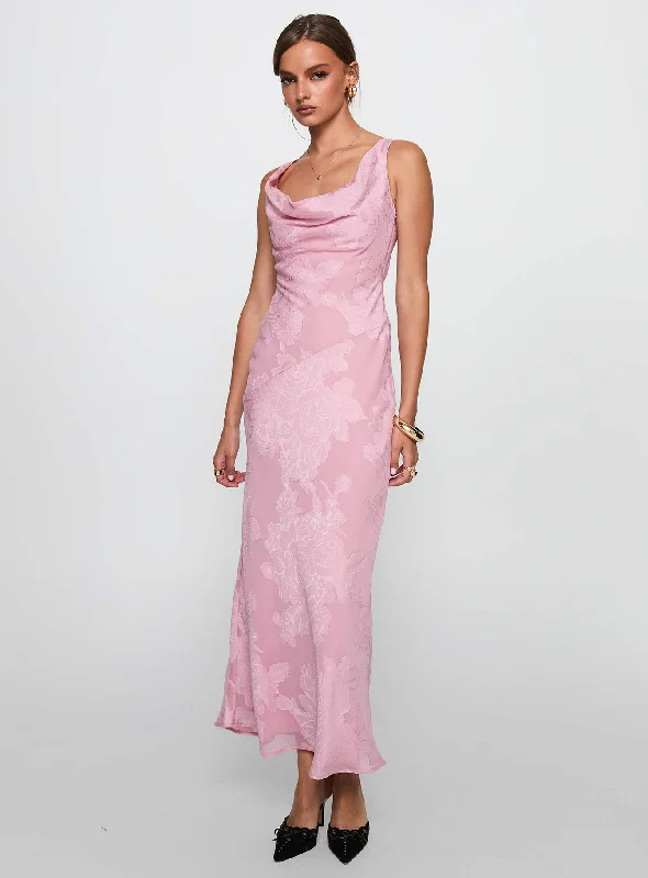 Prom dresses with smart health monitoring -Brietta Cowl Maxi Dress Pink
