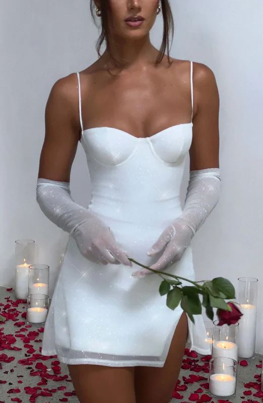 Wedding gowns for outdoor events with mesh and metallic accents -Pixie Glove - Ivory Sparkle Wedding gowns for outdoor events with mesh and metallic accents -Pixie Glove - Ivory Sparkle