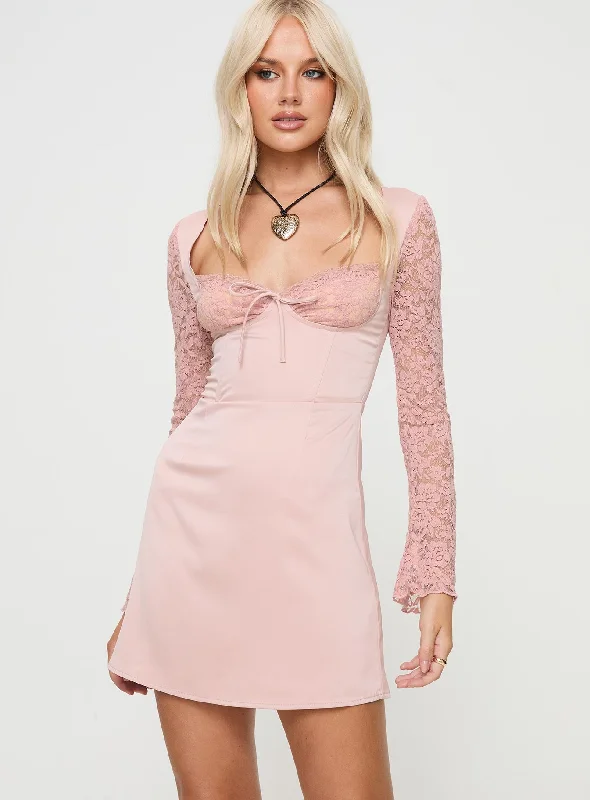 Red party dresses for bold fashion -Markwell Long Sleeve Mini Dress Pink