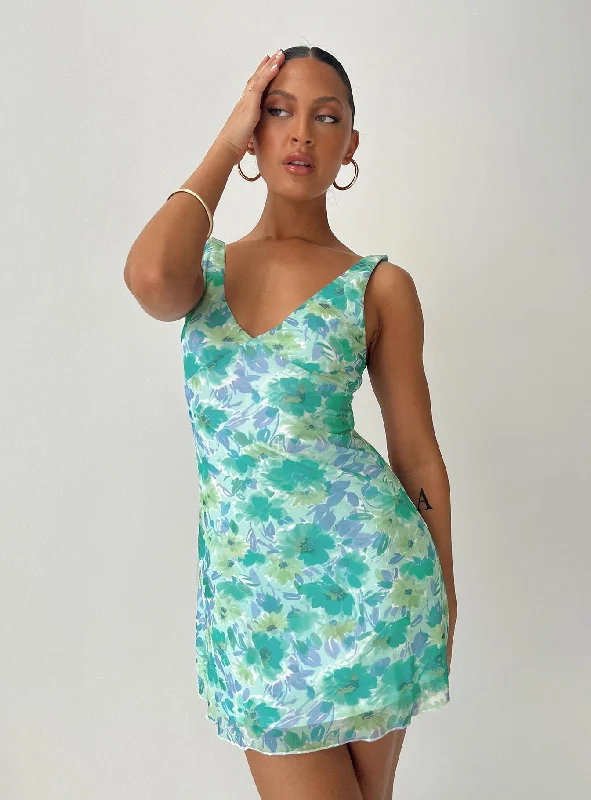 Birthday dresses with convertible necklines and sleeves for versatility -Zuba Mini Dress Green Floral Birthday dresses with convertible necklines and sleeves for versatility -Zuba Mini Dress Green Floral
