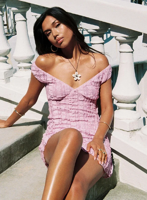 Birthday dresses with metallic accents and glitter for parties and celebrations to shine -Breezy Off The Shoulder Mini Dress Lilac Birthday dresses with metallic accents and glitter for parties and celebrations to shine -Breezy Off The Shoulder Mini Dress Lilac