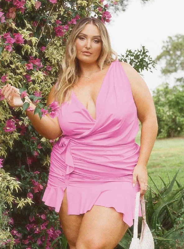 Birthday dresses for formal events with sleeves -Devotion Mini Dress Pink Curve