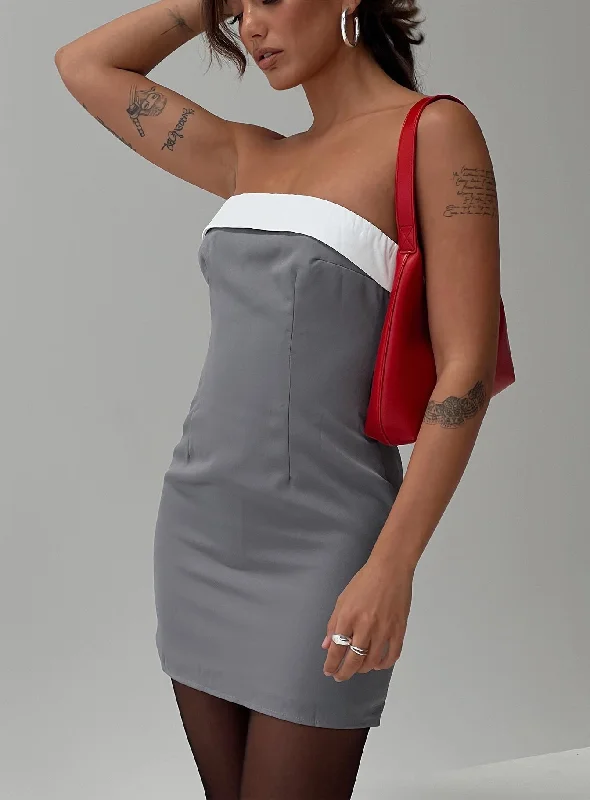 Prom dresses with eco-friendly packaging and shipping for sustainability -Tein Strapless Mini Dress Grey / White