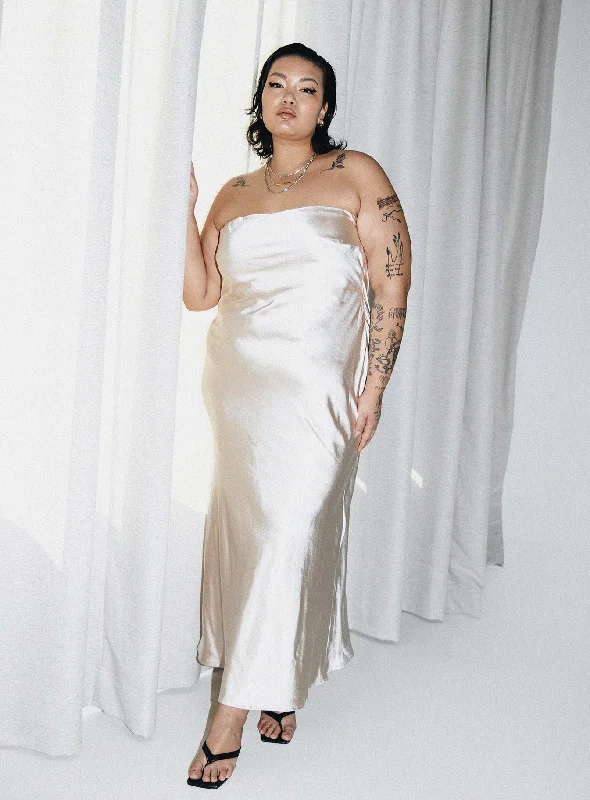 Formal party dresses for formal events with luxurious fabrics -Haley Maxi Dress Champagne Curve Formal party dresses for formal events with luxurious fabrics -Haley Maxi Dress Champagne Curve