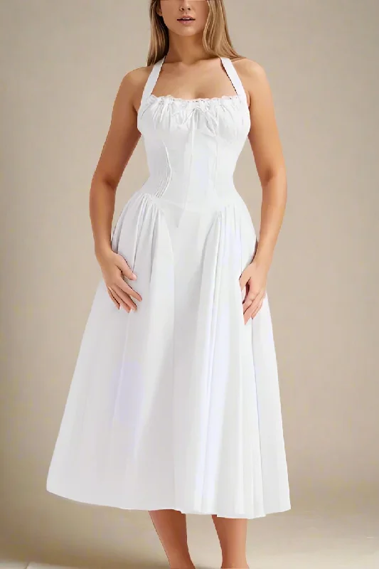 Lynsie Bodycon Midi Dress - White Pearl