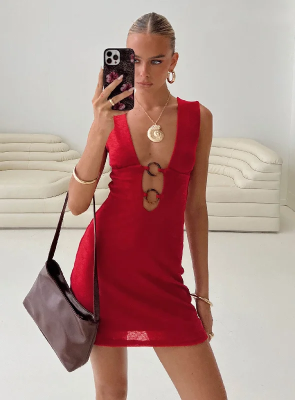 Birthday dresses with metallic colors and sequins for formal parties and special occasions -Steward Mini Dress Red Birthday dresses with metallic colors and sequins for formal parties and special occasions -Steward Mini Dress Red