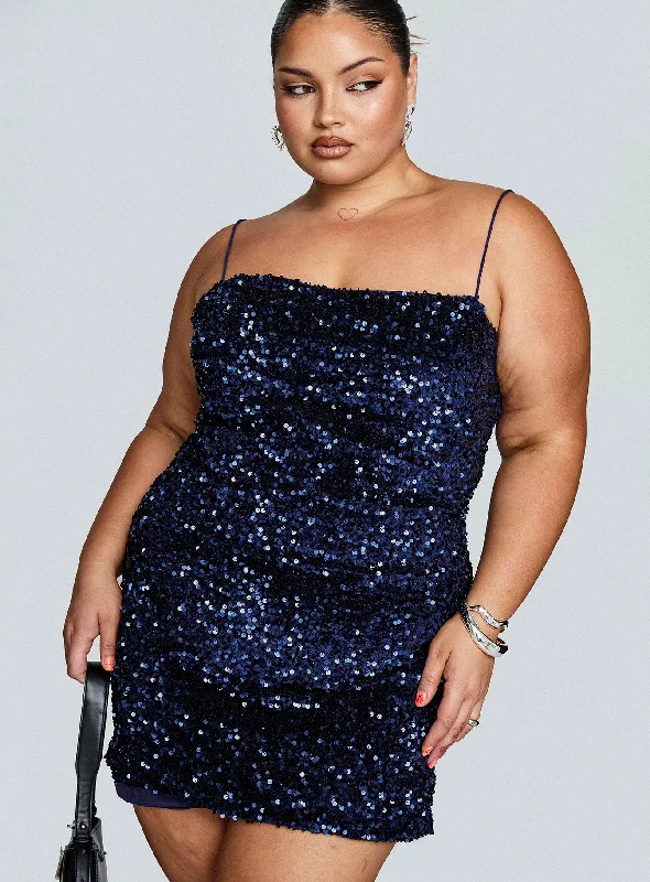 Party dresses for formal events with smart temperature regulation and comfort for optimal relaxation and well-being -Layney Sequin Mini Dress Navy Curve Party dresses for formal events with smart temperature regulation and comfort for optimal relaxation and well-being -Layney Sequin Mini Dress Navy Curve