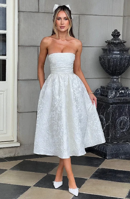 Bridal dresses with halter necklines and lace -Saoirse Midi Dress - Ivory