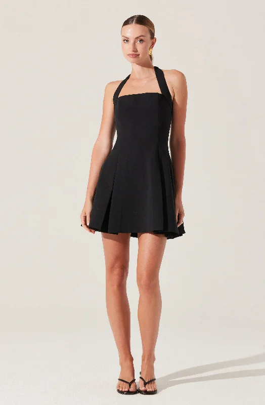 Modest graduation dresses with high necklines and long sleeves- -Lilibeth Halter Neck Mini Dress Modest graduation dresses with high necklines and long sleeves- -Lilibeth Halter Neck Mini Dress