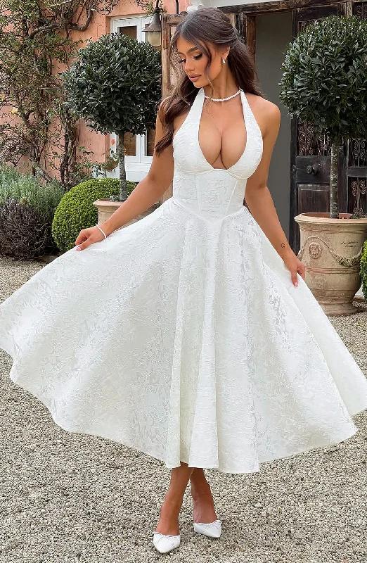 Wedding dresses with lace and pastel colors -Effie Midi Dress - Ivory