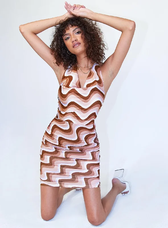 Birthday dresses with unique accessories and embellishments for special occasions and events to stand out and shine -Bliss Mini Dress Brown Multi Birthday dresses with unique accessories and embellishments for special occasions and events to stand out and shine -Bliss Mini Dress Brown Multi