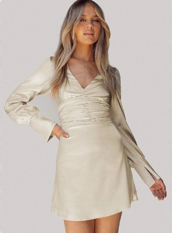 Party dresses for summer with sun protection and breathable fabrics for comfort and safety -Deliah Mini Dress Champagne Party dresses for summer with sun protection and breathable fabrics for comfort and safety -Deliah Mini Dress Champagne