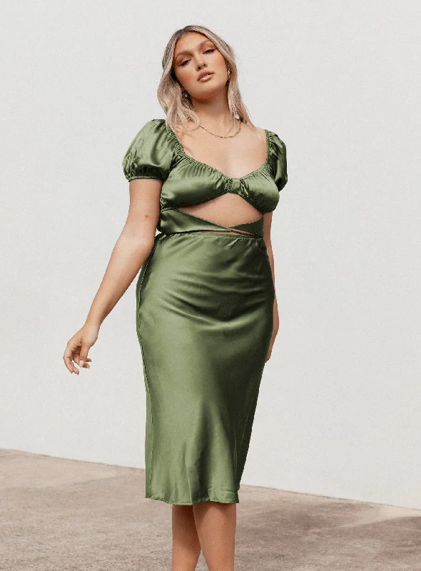 Birthday dresses for formal events with bold, vibrant colors and metallic accents for a modern and trendy style -Nakita Midi Dress Khaki Birthday dresses for formal events with bold, vibrant colors and metallic accents for a modern and trendy style -Nakita Midi Dress Khaki