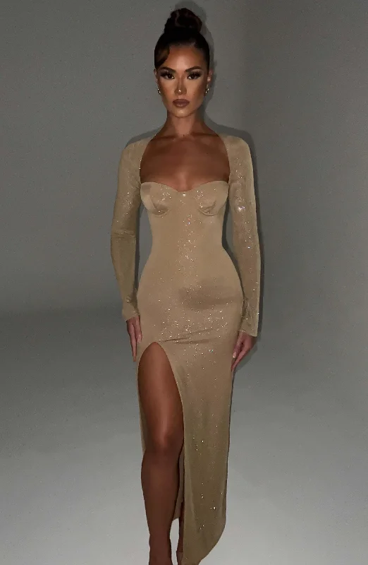 Party dresses with smart health monitoring features and wellness focus for health-conscious individuals -Nadia Maxi Dress - Gold Sparkle Party dresses with smart health monitoring features and wellness focus for health-conscious individuals -Nadia Maxi Dress - Gold Sparkle