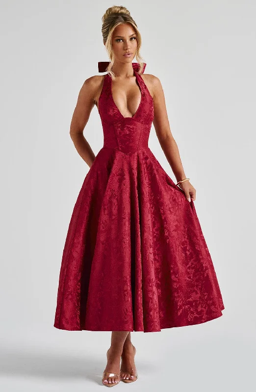 Prom dresses with metallic accents and glitter for parties and special occasions to shine and impress -Effie Midi Dress - Red Prom dresses with metallic accents and glitter for parties and special occasions to shine and impress -Effie Midi Dress - Red