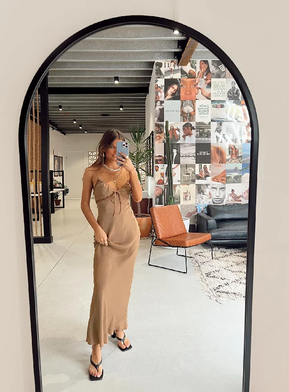 Party dresses for formal events with convertible sleeves and necklines for flexibility and style versatility -Emily Maxi Dress Brown