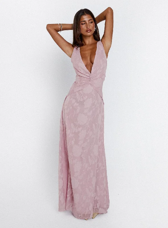 Formal gowns with unique accessories -Frederica Plunge Burnout Maxi Dress Mauve