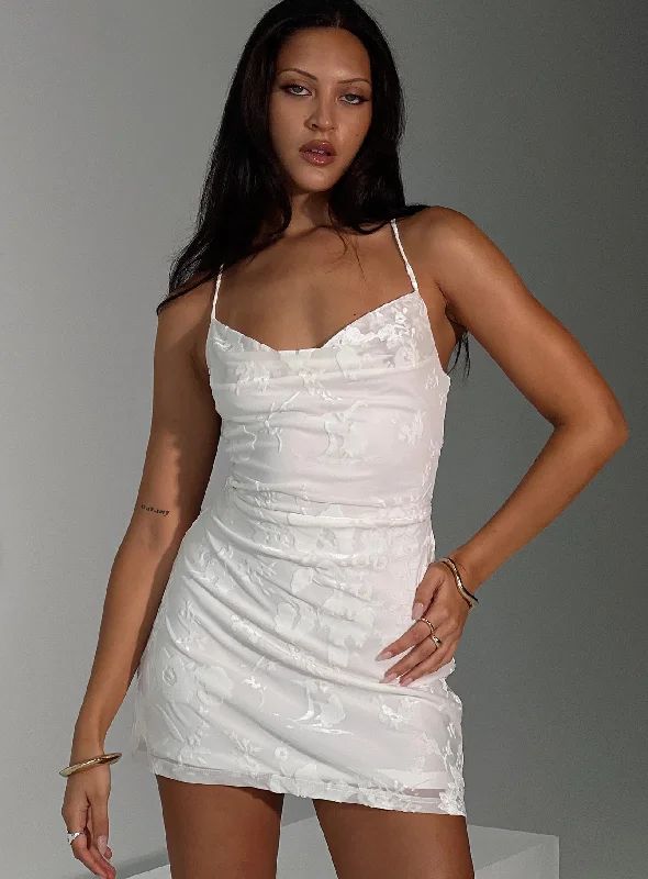 Party dresses for formal events with bright colors and metallic accents for a modern and trendy style -Celena Mini Dress Burn Out White Party dresses for formal events with bright colors and metallic accents for a modern and trendy style -Celena Mini Dress Burn Out White