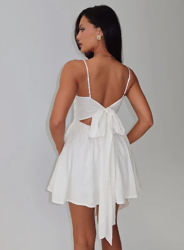 Graduation dresses with built-in shapewear for seamless silhouettes- -Angel Wings Tie Up Mini Dress White Graduation dresses with built-in shapewear for seamless silhouettes- -Angel Wings Tie Up Mini Dress White