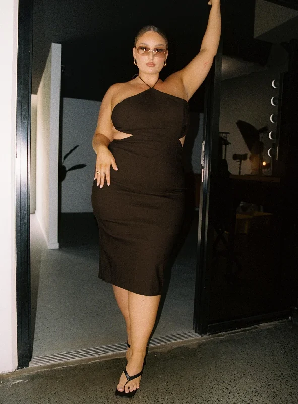 Corset dresses with metallic accents and glitter -Bree Midi Dress Brown Curve