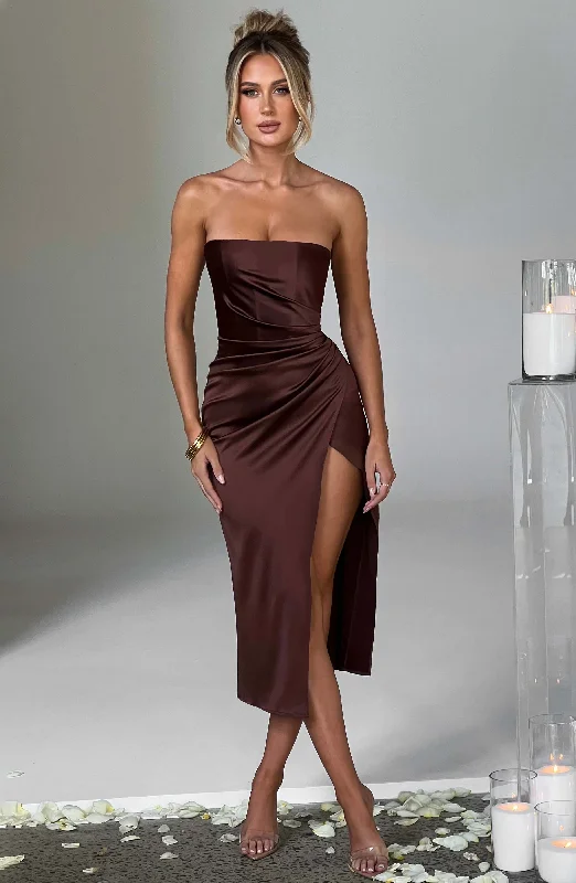 Corset dresses for formal events with smart temperature regulation and comfort for optimal relaxation and well-being -Inez Midi Dress - Chocolate Corset dresses for formal events with smart temperature regulation and comfort for optimal relaxation and well-being -Inez Midi Dress - Chocolate