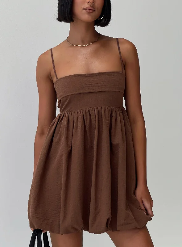 Prom dresses with convertible necklines and sleeves for flexibility and versatility -Layken Bubble Hem Mini Dress Chocolate Prom dresses with convertible necklines and sleeves for flexibility and versatility -Layken Bubble Hem Mini Dress Chocolate