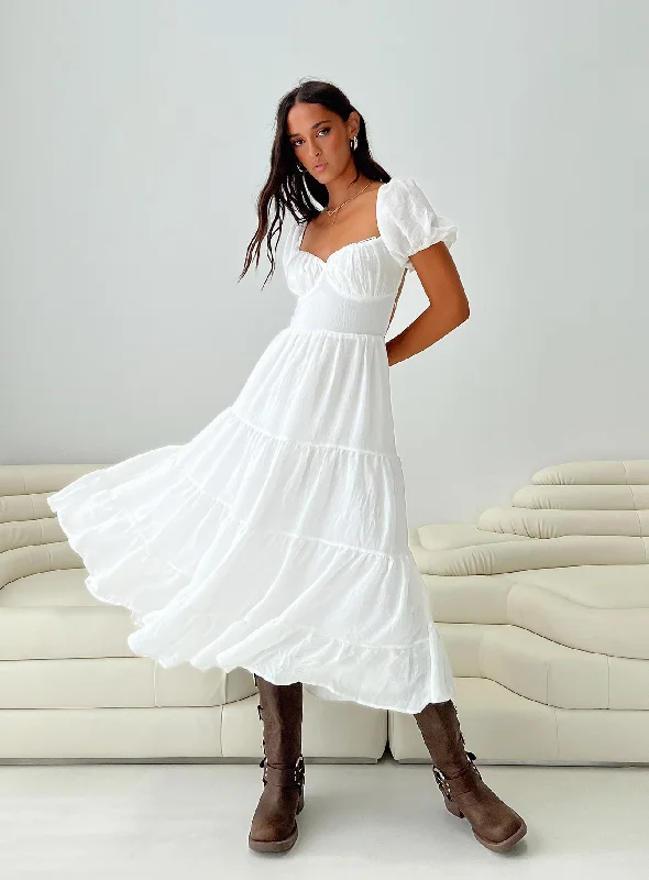 Flowy dresses for a romantic evening stroll by the beach - -Flowy dresses with metallic accents and glitter for parties and celebrations to shine and impress -Danny Midi Dress White Flowy dresses for a romantic evening stroll by the beach - -Flowy dresses with metallic accents and glitter for parties and celebrations to shine and impress -Danny Midi Dress White