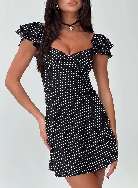 Birthday dresses with unique accessories and embellishments for special occasions and events to stand out and shine -Moretti Mini Dress Black Polka Dot Birthday dresses with unique accessories and embellishments for special occasions and events to stand out and shine -Moretti Mini Dress Black Polka Dot