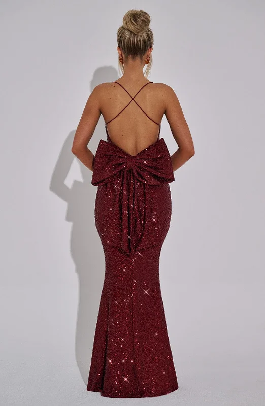 Formal dresses for formal events with smart health monitoring features and wellness focus for health-conscious individuals -Meridith Maxi Dress - Wine Formal dresses for formal events with smart health monitoring features and wellness focus for health-conscious individuals -Meridith Maxi Dress - Wine
