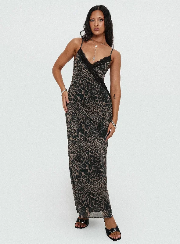 How to accessorize pantsuits as female guests- -Rosalba Maxi Dress Leopard
