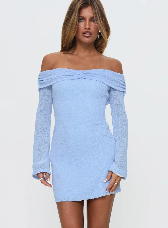 Birthday dresses with smart health monitoring features and wellness focus for health-conscious individuals -Stellaire Long Sleeve Mini Dress Blue Birthday dresses with smart health monitoring features and wellness focus for health-conscious individuals -Stellaire Long Sleeve Mini Dress Blue