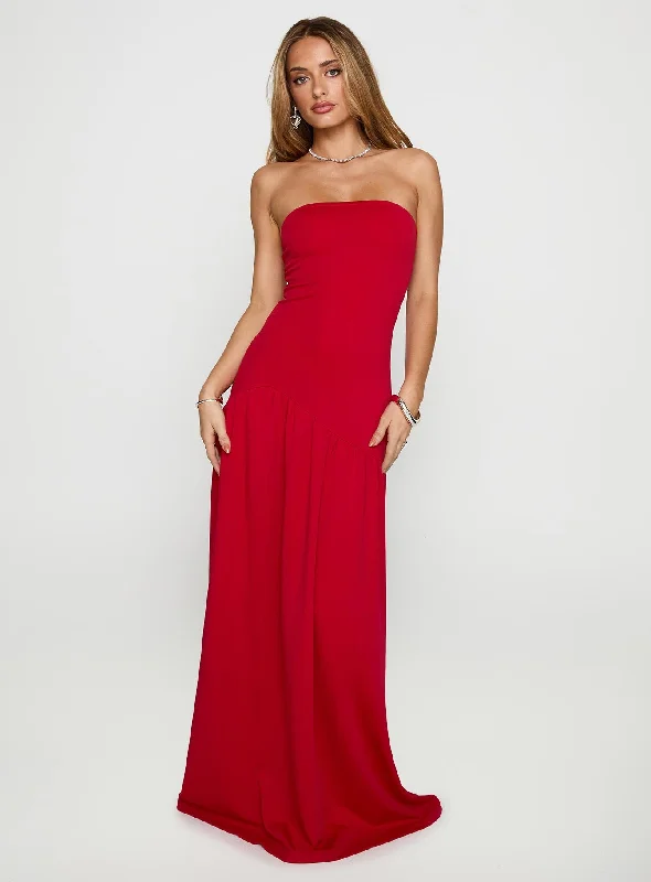 Prom dresses for outdoor activities with durable fabrics -Move Me Strapless Maxi Dress Red Prom dresses for outdoor activities with durable fabrics -Move Me Strapless Maxi Dress Red