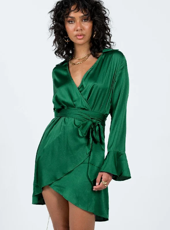 Party dresses for formal events with elegant silhouettes and vintage-inspired styles for a timeless and refined look -Spiers Wrap Mini Dress Green Party dresses for formal events with elegant silhouettes and vintage-inspired styles for a timeless and refined look -Spiers Wrap Mini Dress Green