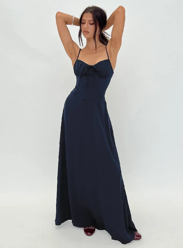 Outfit layering techniques for variable weather- -Eleanora Maxi Dress Navy