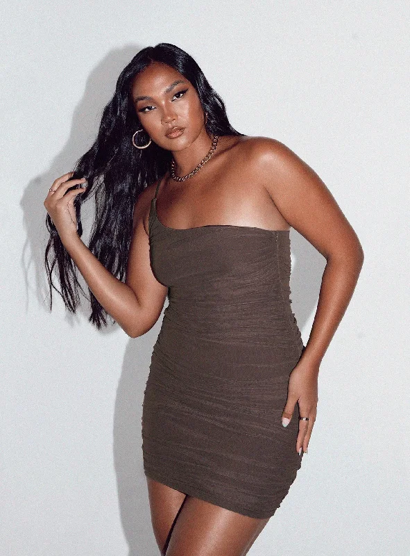Corset dresses for special occasions with custom designs and embroidery -Jocasta Mini Dress Brown