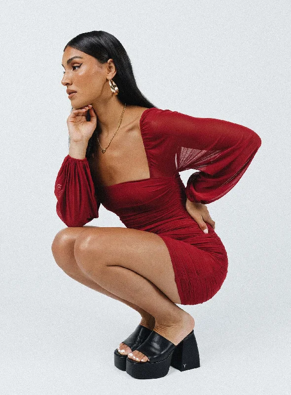 Corset dresses for outdoor events with water-resistant fabrics -Tara Long Sleeve Mini Dress Burgundy Corset dresses for outdoor events with water-resistant fabrics -Tara Long Sleeve Mini Dress Burgundy