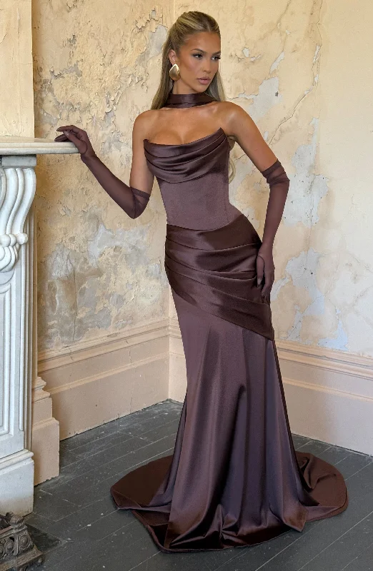 Prom dresses with sparkly sequins for parties -Kensington Maxi Dress - Plum Brown