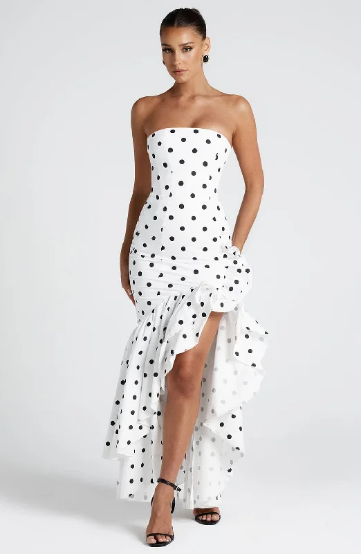 Prom dresses with metallic accents and glitter for parties and special occasions -Angelina Maxi Dress - Black Polka Dot Print Prom dresses with metallic accents and glitter for parties and special occasions -Angelina Maxi Dress - Black Polka Dot Print
