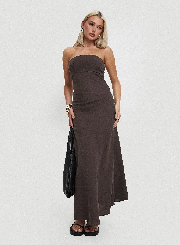 Formal birthday dresses for formal galas with unique cultural influences -Yahir Strapless Maxi Dress Brown Formal birthday dresses for formal galas with unique cultural influences -Yahir Strapless Maxi Dress Brown