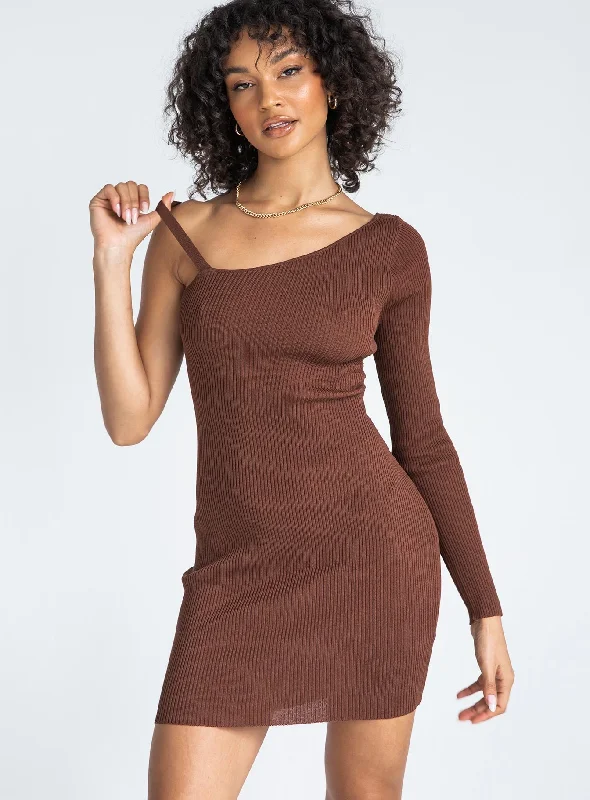 Corset dresses with smart health monitoring features and wellness focus -Elijah Asymmetric Mini Dress Brown