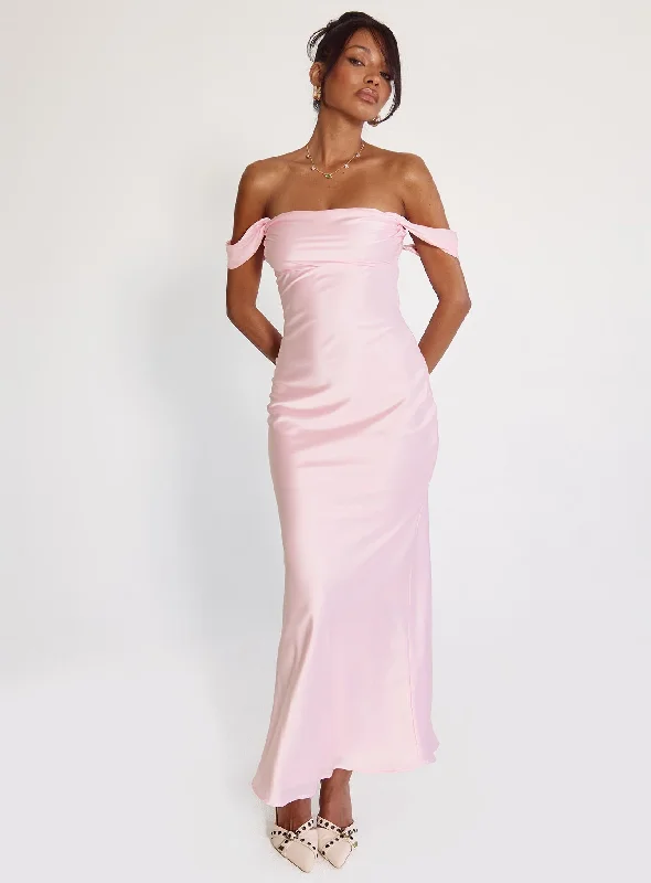 Prom dresses for summer with light fabrics -Azura Off The Shoulder Maxi Dress Pink