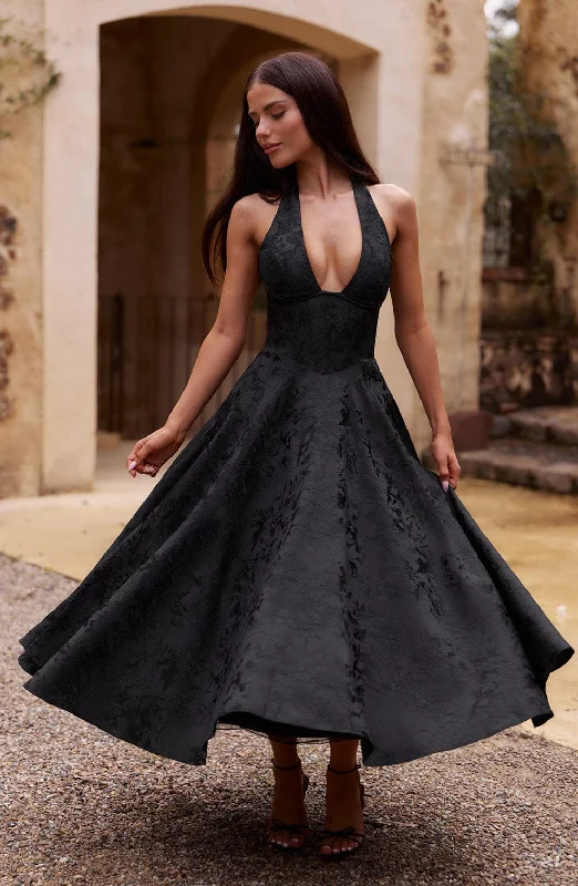 Prom dresses for summer with breathable and cooling fabrics for comfort and relaxation in warm weather -Effie Midi Dress - Black