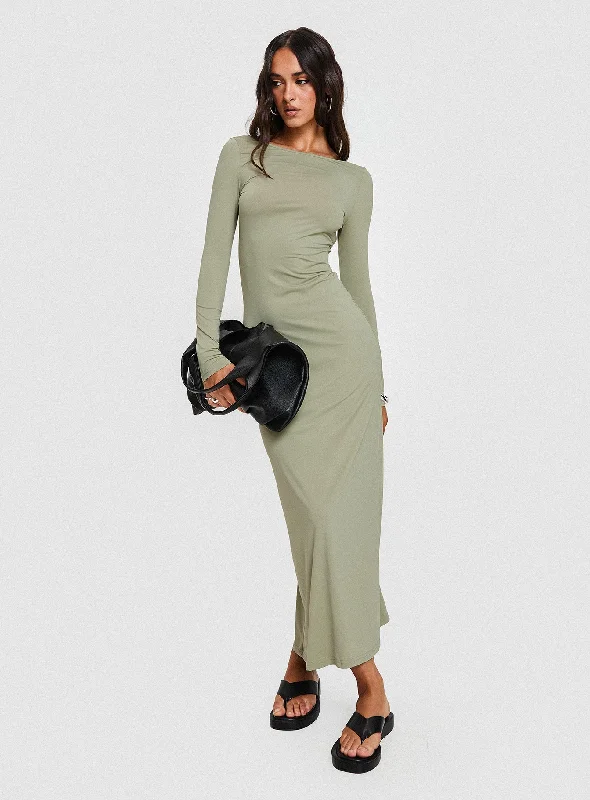 Corset dresses with unique accessories and embellishments for special occasions and events to stand out -Rain Fire Long Sleeve Maxi Dress Sage Corset dresses with unique accessories and embellishments for special occasions and events to stand out -Rain Fire Long Sleeve Maxi Dress Sage