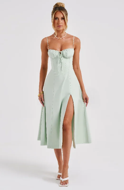 Party dresses for summer with breathable and cooling fabrics -Deanna Midi Dress - Sage