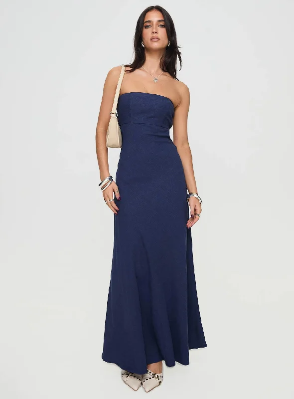 Prom dresses with innovative fabrics and textures -Yahir Strapless Maxi Dress Navy